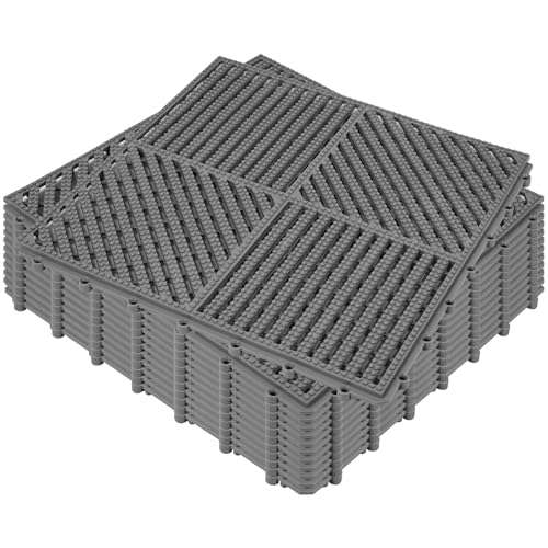 Image of ToLanbbt Modular Interlocking Cushion 12P 11.8 inch x 11.8 inch Interlocking Rubber Floor Drain Holes Non-Slip Splicing Drainage Mats for Deck, Shower, Kitchen, Drain Pool, Sauna Bath (Dark Grey, 2 Rows Dots)