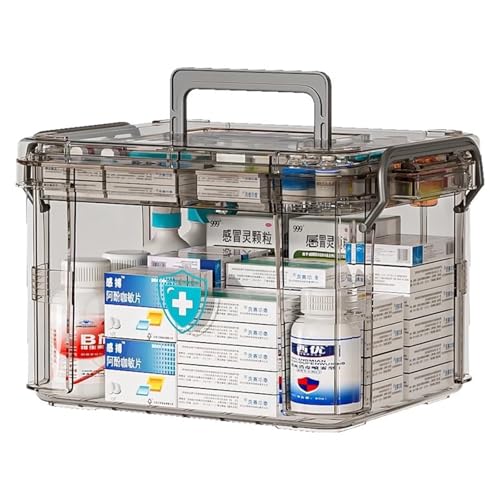 Chililon Boîte à Médicaments,Boite Rangement Medicament 2 Couches, boîte à Pharmacie en Plastique Transparent Visible avec poignées,Rangement de la...