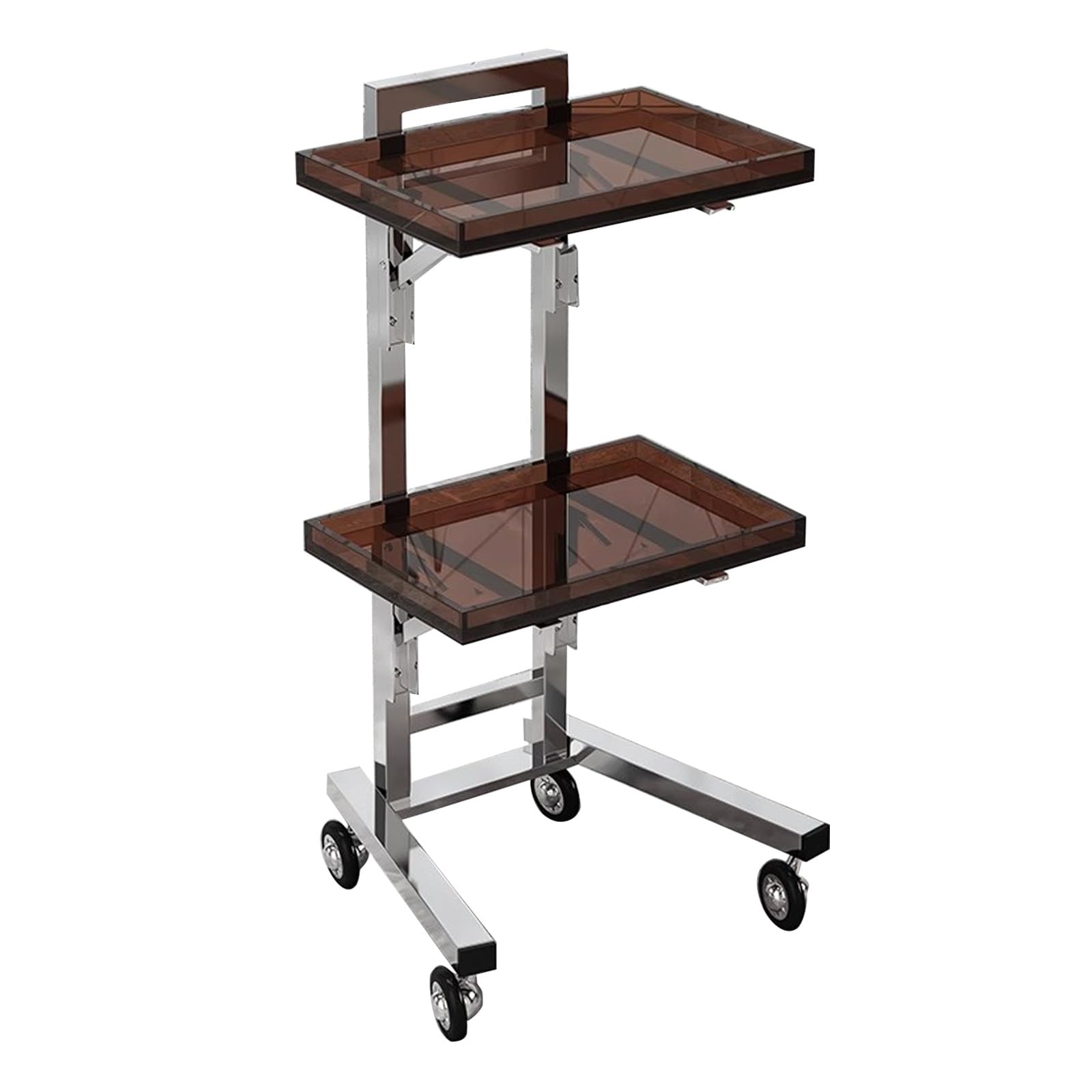 LJYKBFL Tool Trolley rolling Cart, Metal candy cart with Double Storage Tray, Metal rolling kitchen cart, for Beauty Hair Salon Tattoo Spa Clinic Medical(Brown)