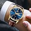 OLEVS Men Watch Brown Leather Strap Large Blue Face Analog Quartz Classic Dress Date Luminous Waterproof Gents Wrist Watch #3