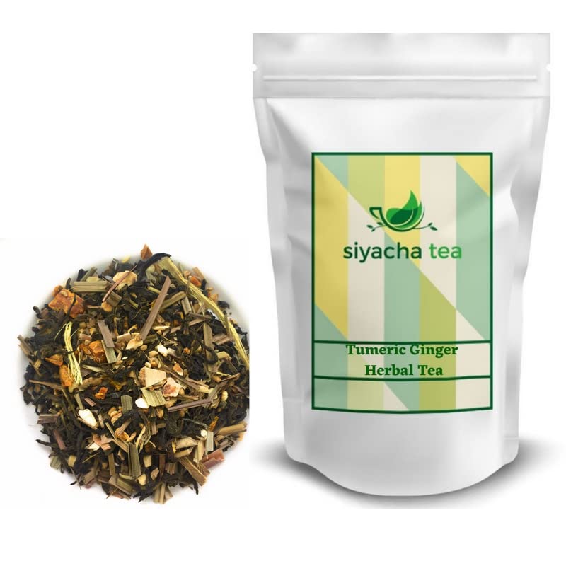 Image of Siyacha Tea Turmeric Ginger Green Tea, Whole Leaf Loose Chai Patti, Immunity Boosting, Antioxidant Rich Blend, Natural Detox Herbal Blend, Super Food Blend, 100 Grams