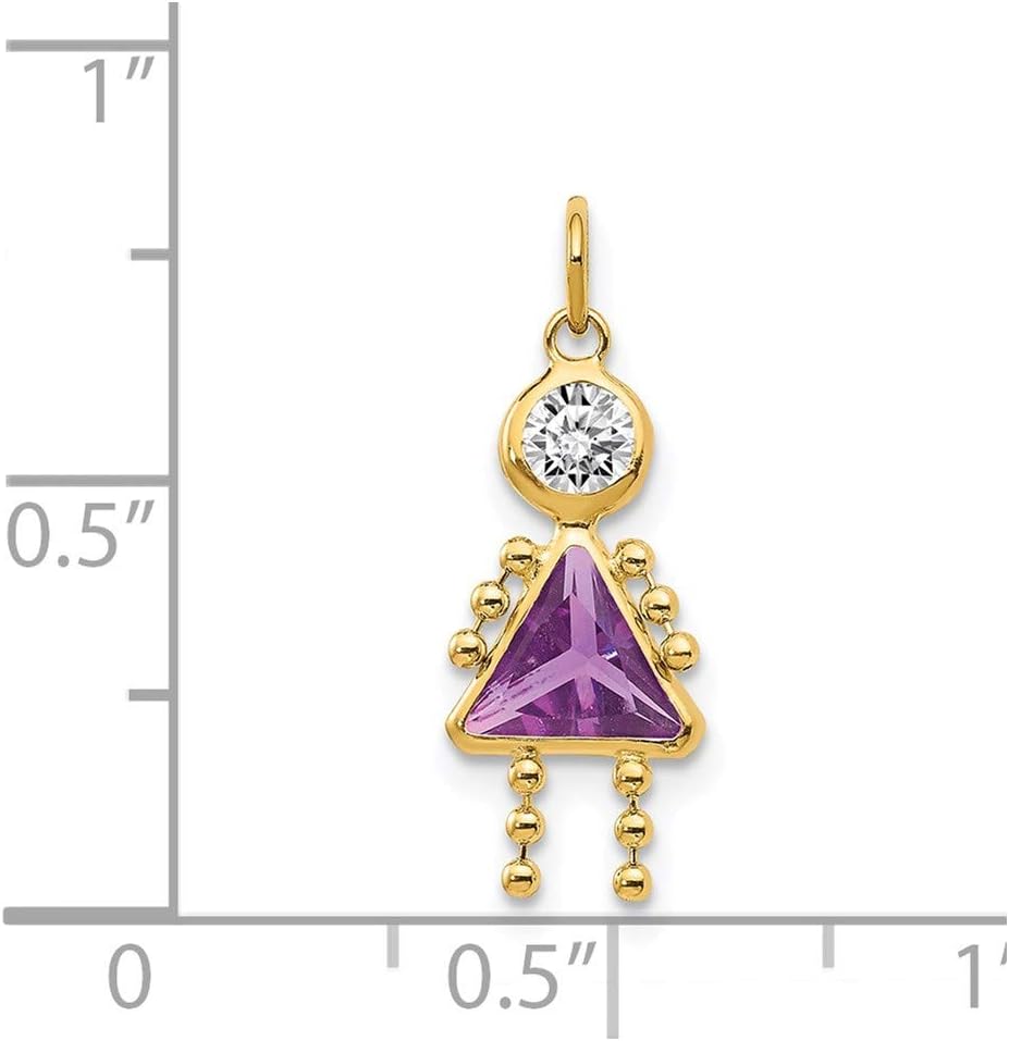 Solid 14k Yellow Gold Girl Simulated Birthstone Pendant Charm (10mm x 20mm) - Image 3
