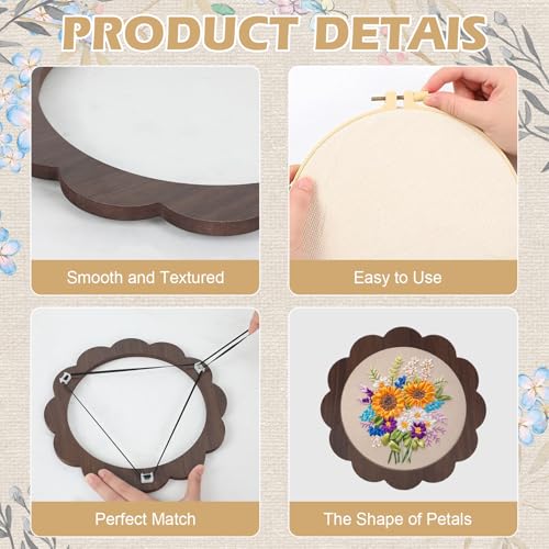 Image of 4 Sets Wood Embroidery Hoop Frame 8 Inch Sunflower Embroidery Display Frame Large Round Wooden Embroidery Frame for Finished Cross Stitch Hoop Frame DIY Decor Sewing Ornaments