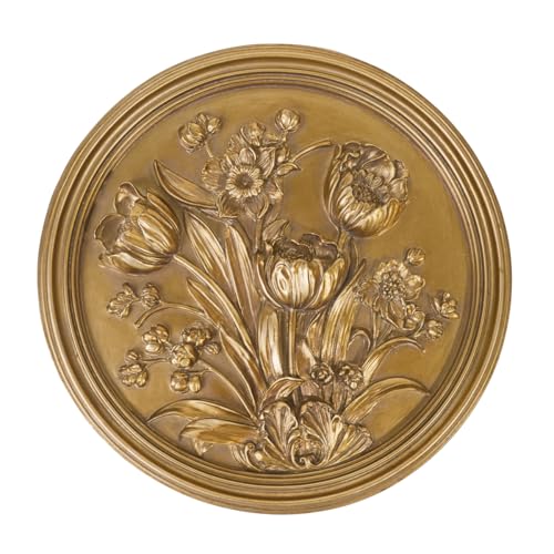 S-MANTIS Vintage Wall Sculpture,Antique Pediment,Hallway Wall Art,Hand Painted Floral Wall Decoration Accent Artworks for Indoor Kitchen Bedroom Living Room Office Outdoor Garden Patio (Antique Gold)