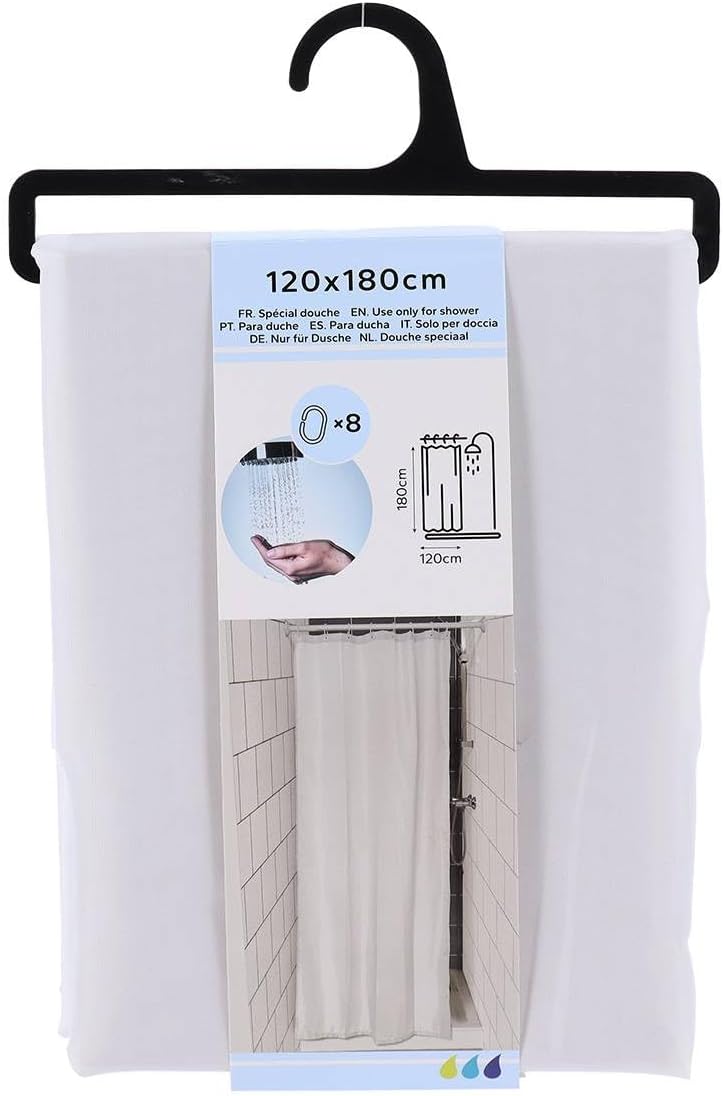 EVIDECO French Home Goods White Stall Shower Curtain Half Size Polyester 8 Rings 72" L x 48" W