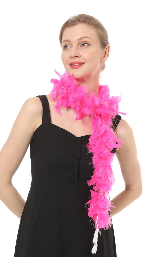 Federboa, 25 g, 1,2 m lang, Chandelle-Federboa, ideal für Party, Hochzeit, Halloween-Kostüm, Weihnachtsbaum, Dekoration (Candy Pink mit Silber)