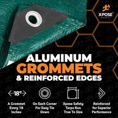 Image of Heavy Duty Poly Tarp - 9' x 12' Bulk (10-Pack) - 10 Mil Thick Waterproof, UV Blocking Protective Cover - Reversible Green and Black - Laminated Coating - Grommets - by Xpose Safety