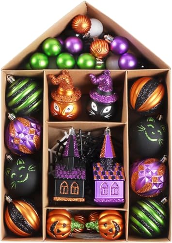 SVNVIOZ 40pcs Shatterproof Halloween Baubles Ornaments Naughty Pumpkin Decorations Hanging Tree Balls Pendants for Halloween Party Decor