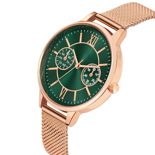Image of Acnos Luxury Rose Gold Mesh Strap Analog Watch | Multi-Function Dial | Premium Men's & Women's Fashion Wristwatch