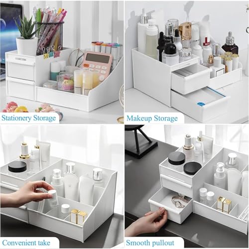 Image of Recluse Premium Office Desk Organizer with Drawers | Stylish Multi-Compartment Storage for Pens, Files, Stationery & Accessories | Durable, Space-Saving Desktop Organizer for Home & Workspace (White)