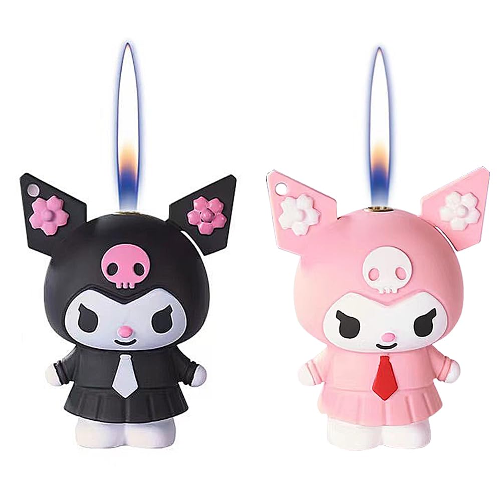 2 Pack Cute Black and Pink Cool Jet Flame Lighters,Metal Jet Torch Lighter,Refillable Adjustable Flame, Candles Camping,Windproof Butane Lighters (No Fuel)