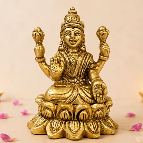 Estatua de Diosa Lakshmi de Latón Sólido 2.9 Pulgadas