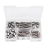 binifiMux 50pcs M6 Pan Head Torx Security Screws Hex Nuts Assortment Kit w T30 Wrench, M6x10mm/12mm/20mm/25mm/30mm, 304 Stainless Steel, Tamper Proof Screws