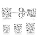 Billie Bijoux Sterling Silver Earrings Studs with Round Cut Cubic Zirconia Diamond Rhinestone, Womens Fine Jewelry (3 Pairs (4mm, 5mm, 6mm))