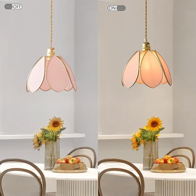 Lámpara colgante de tela rosa moderna con cable ajustable para techos de comedor 5