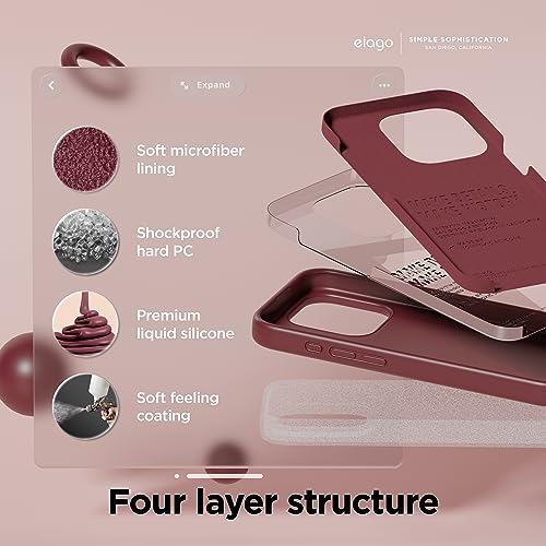 Image of elago Compatible with iPhone 15 Pro Case, Liquid Silicone Case, Full Body Protective Cover, Shockproof, Slim Phone Case, Anti-Scratch Soft Microfiber Lining, 6.1 inch (Burgundy)