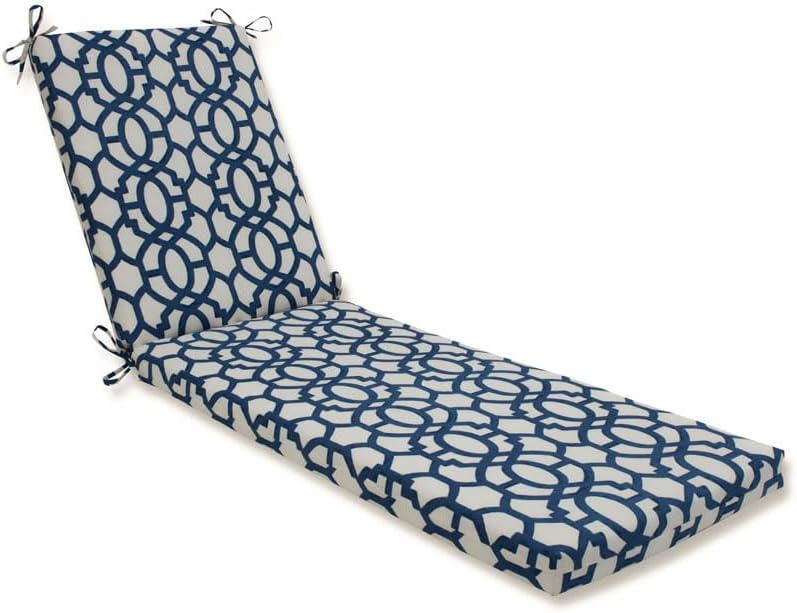 Pillow Perfect Trellis Indoor/Outdoor 1 Piece Solid Back Chaise Lounge Cushion, 1 Count, 80 x 23, Blue Nunu Geo Ink