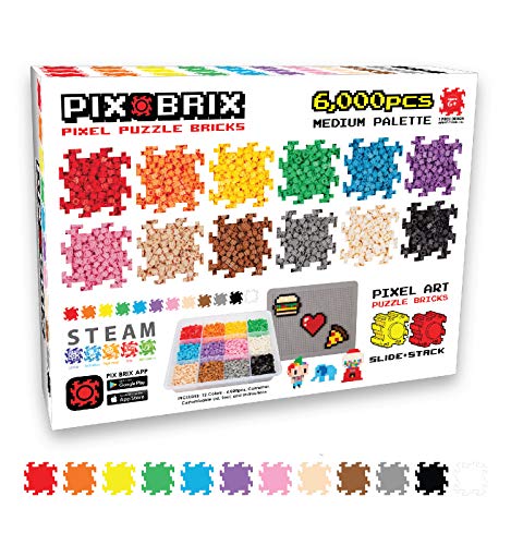 Pix Brix Pixel Art Puzzle Bricks â€“ 6,000 Piece Pixel Art Container, 12 Color Medium Palette â€“ Interlocking Building Bricks, Create 2D and 3D Builds Without Water or Glue â€“ Stem Toys, Ages 6 Plus