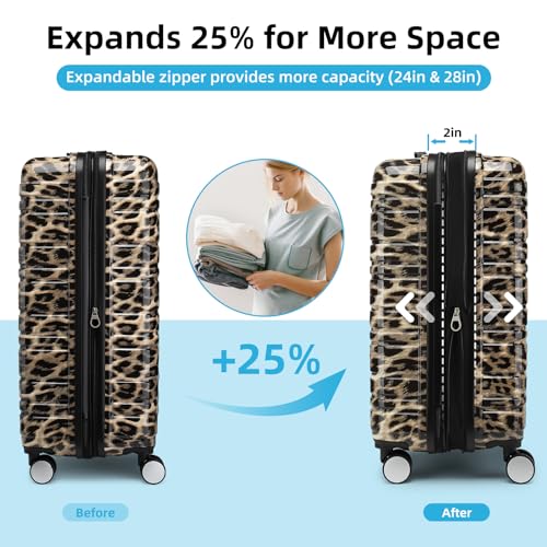 Image of LARVENDER Luggage Sets 6 Piece, Expandable Luggage Hardside PC+ABS Leopard Suitcase Sets with Spinner Wheels TSA Lock, Lightweight Rolling Suitcase for Men and Women, Cheetah Print