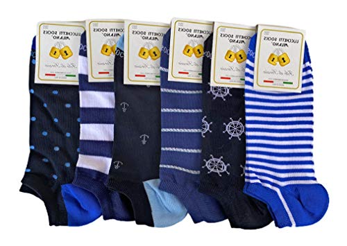 Lucchetti Socks Milano Fantasmini uomo cotone colorati fantasia filo di scozia pois disegni calzini corti alla caviglia made in Italy (Taglia Unica, Set Amerigo fantasmino)