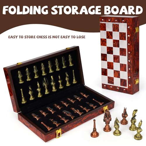 Juego de ajedrez grande egipcio de metal con tablero plegable de 15 pulg miniatura 4