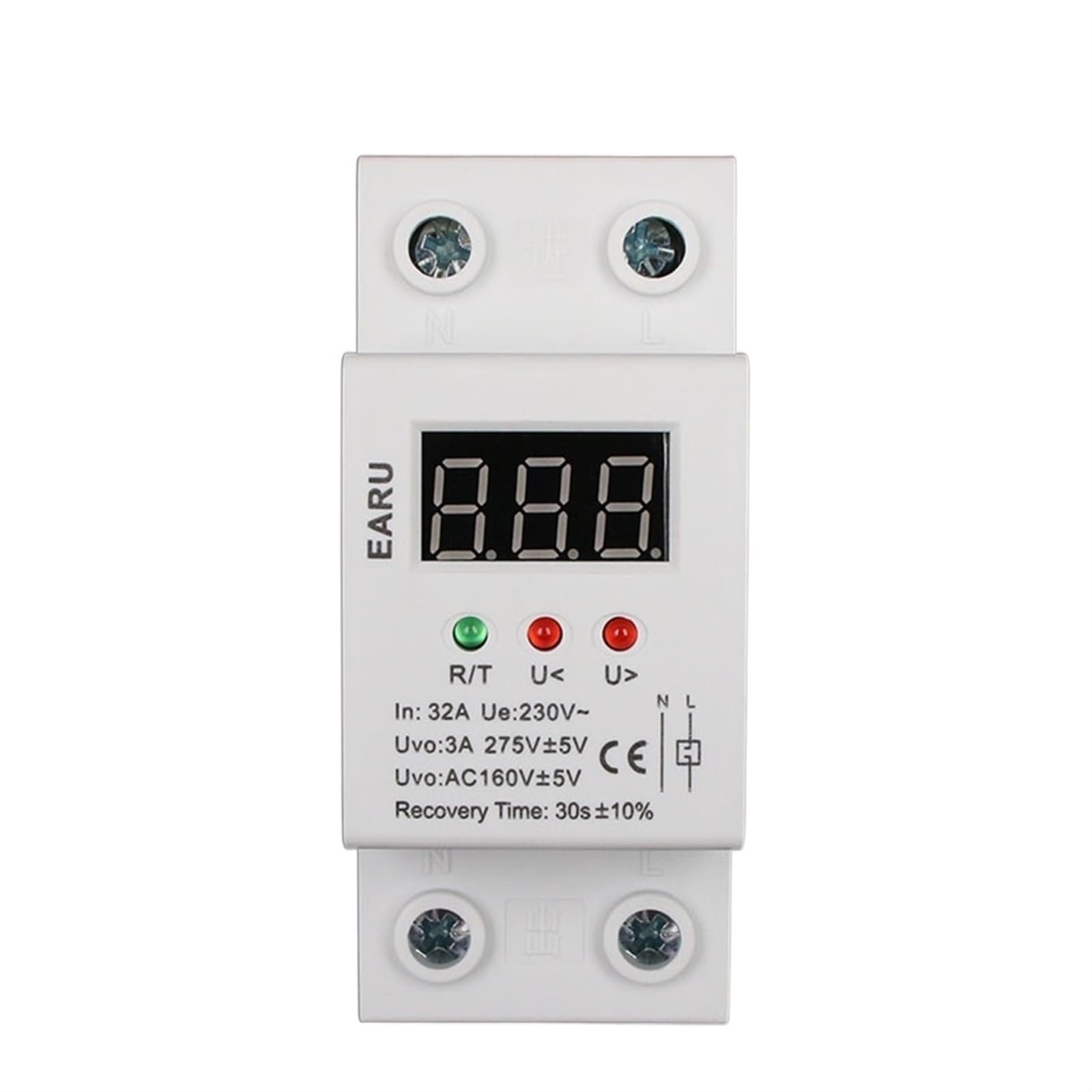 WBNFFUCYU 1 pc 32A 220V Self Recovery Automatic Reconnect Over & Under Voltage Protector Lightening Protection Relay LCD Voltmeter Monitor