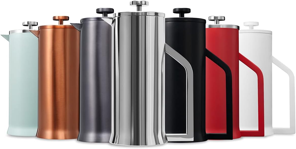 Lafeeca French Press Coffee Maker - Stainless Steel Double Wall Vacuum Insulated - Large Thermal Brewer 34 oz 1000 ml Polished