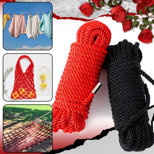 Image of Tisancy 4 Pcs Multifunctional Craft Cord Kit with 2 Soft Silk Macrame Cords and 2 Adjustable Nylon Bracelets, 32.81 ft Twisted Trim Cord for DIY Crafts and Home Decoration(Black, Red)