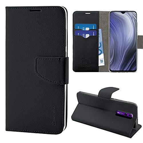 N NEWTOP Cover Compatibile con Oppo Reno Z, HQ Lateral Custodia Libro Flip Chiusura Magnetica Portafoglio Simil Pelle Stand (Nero)