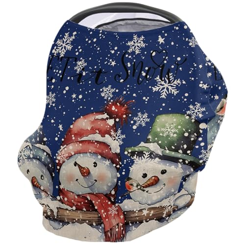 Nursing Cover for Breastfeeding Scarf, Cartoon Snowmen Snowflake Retro Navy Blue Baby Car Covers Super Soft Multi Use for Canopy Shopping Cart Cover Blanket Stroller Cover