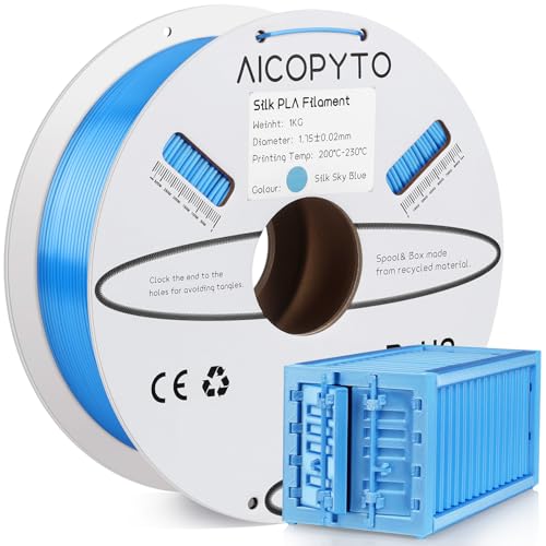Image of 3D Printer Silk PLA Filament 1.75mm, Shiny Color Sky Blue, Dimensional Accuracy + /- 0.02 mm, 1KG (2.1lbs) /Spool Easy to Print for Most FDM 3D Printers