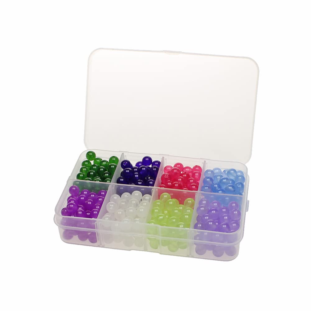 Juego de 400 cuentas de piedra redondas sueltas de 6 mm, color verde, morado, rosa, rojo, azul claro, fucsia, blanco, verde claro, morado claro, cuentas de jade para pulseras, collares, aretes