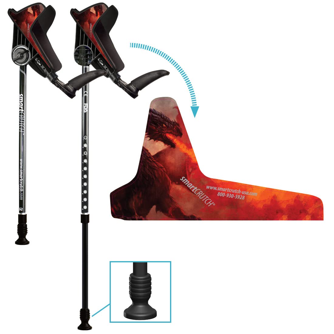 Ergonomic Custom Forearm Crutches for Adults, Multiple Colors, Adjustable Forearm Rotates 15-90 Degrees - Heights 4'4" to 6'4" - 265 lbs Non Weight Bearing