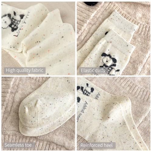 Image of 4 Pairs Women's Cute Crew Socks, Casual Athletic Cotton Puppy Pony Calf Novelty Socks for Women
