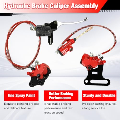 Image of Pit Bike Front Brake & 12mm Rear Hydraulic Disc Brake Caliper Assembly Compatible with 125cc 110cc SSR Apollo Tao Tao 90cc 70cc 50cc Coolster X-pro 4 Stroke Chinese Dirt Bike Parts Red