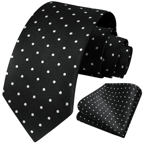 Image of HISDERN Polka Dot Ties for Men Classic Silk Ties and Pocket Square Formal Business Necktie Handkerchief Wedding Party