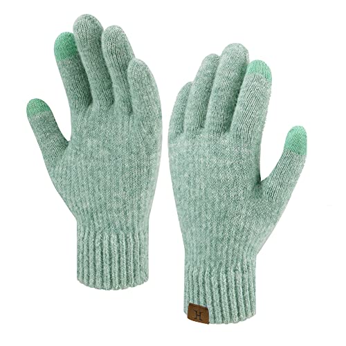 Bequemer Laden Winter Warm Damen Touchscreen Handschuhe Thermo Winterhandschuhe Gerippt Strickhandschuhe mit Winddicht Manschette Frauen Geschenk, Grün