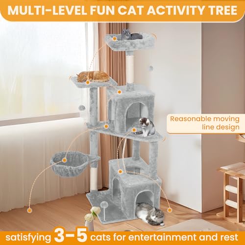 Torre para Gatos 54 Pulgadas con Hamaca y Rascadores miniatura 3