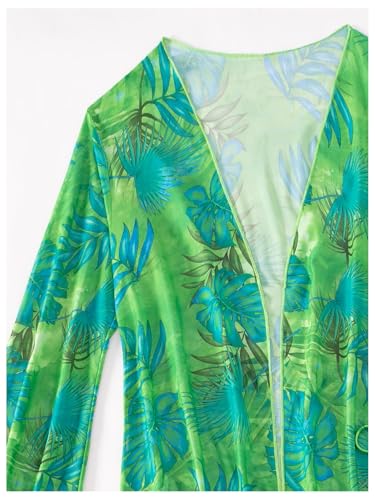 GORGLITTER Women's Three Piece Swimsuit Tropical Halter Bikini Set with Open Front Kimono4