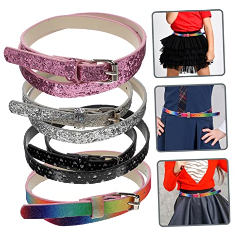 4pcs Boy Girl Faux Leather Belts for Rainbow Glitter Colors Heart Shape Design for Girls Jeans and Outfits 7