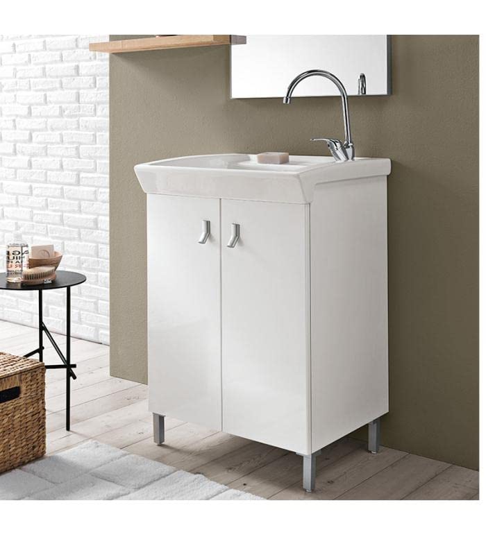 Geromin - Lavatoio e Base 2 Ante a Pavimento, Collezione Bijoux Art.PC65-60 cm, Bianco, A Magazzino