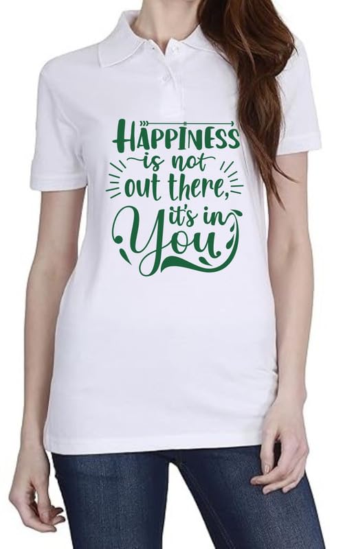 Happiness (Green) White Women Polo T-Shirt-image-45