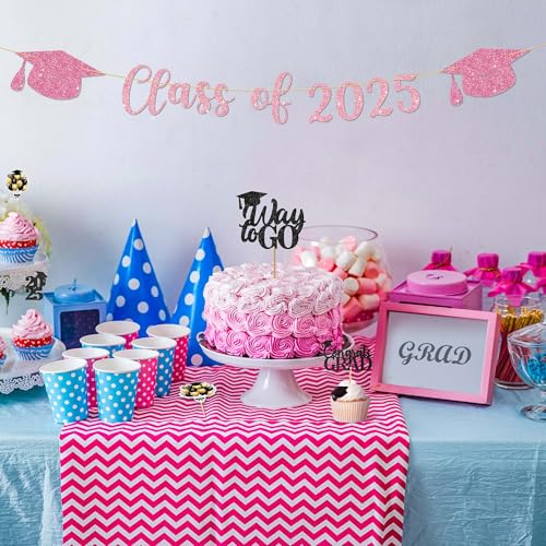 Image of Pink Graduation Decorations - 9.8 ft Class of 2025 Banner, Graduation Party Decorations & Decor for Elementary, Perfect for 5th Grade 8th Grade, High School and College, Congrats Grad Sign