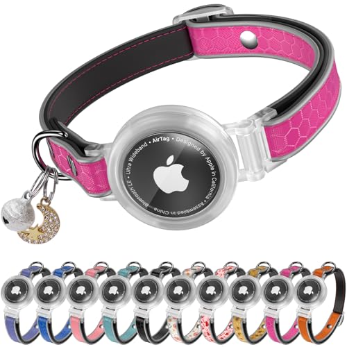 Cat Collar Breakaway with AirTag Holder & Bell - Reflective Kitten Collar, Comfortable Oxford Fabric Padded, Adjustable Cat Collars for Boy & Girl Cats (Rose Red) by ILFINDYOU - Used condition - US$10.90