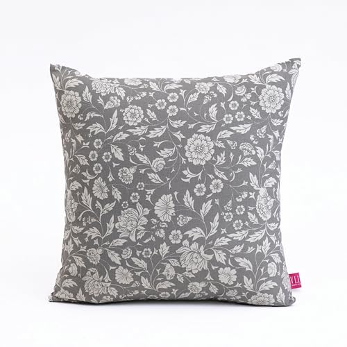 VLiving Floral Cotton Throw Pillow Cover, Kalamkari Pattern, Orange and White (Grey, 18X18 inches)