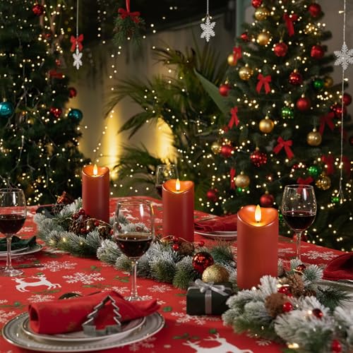 Image of Raycare 6 inchx3 inch Outdoor Waterproof Flameless Candles with Remote and Timer, Battery Operated LED Electric Fake Pillar Candle for Valentine's Day, Home, Wedding Decor, Red, Set of 2