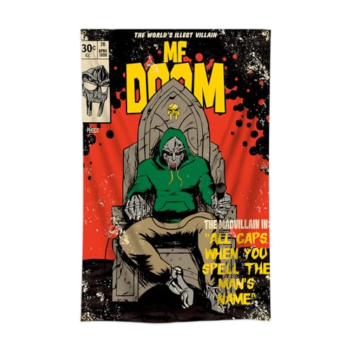 Konern 40x60in MF DOOM Tapestry madvillain Flag Polyester Album Cover Wall Hanging Art Tapestry
