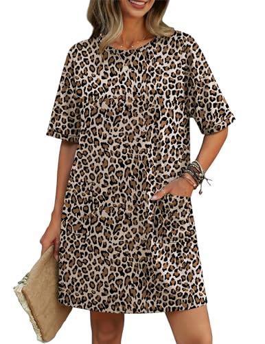 Image of Ekouaer Womens Cotton Nightgown with Pocket Short Sleeve Sleep Shirt S-2XL