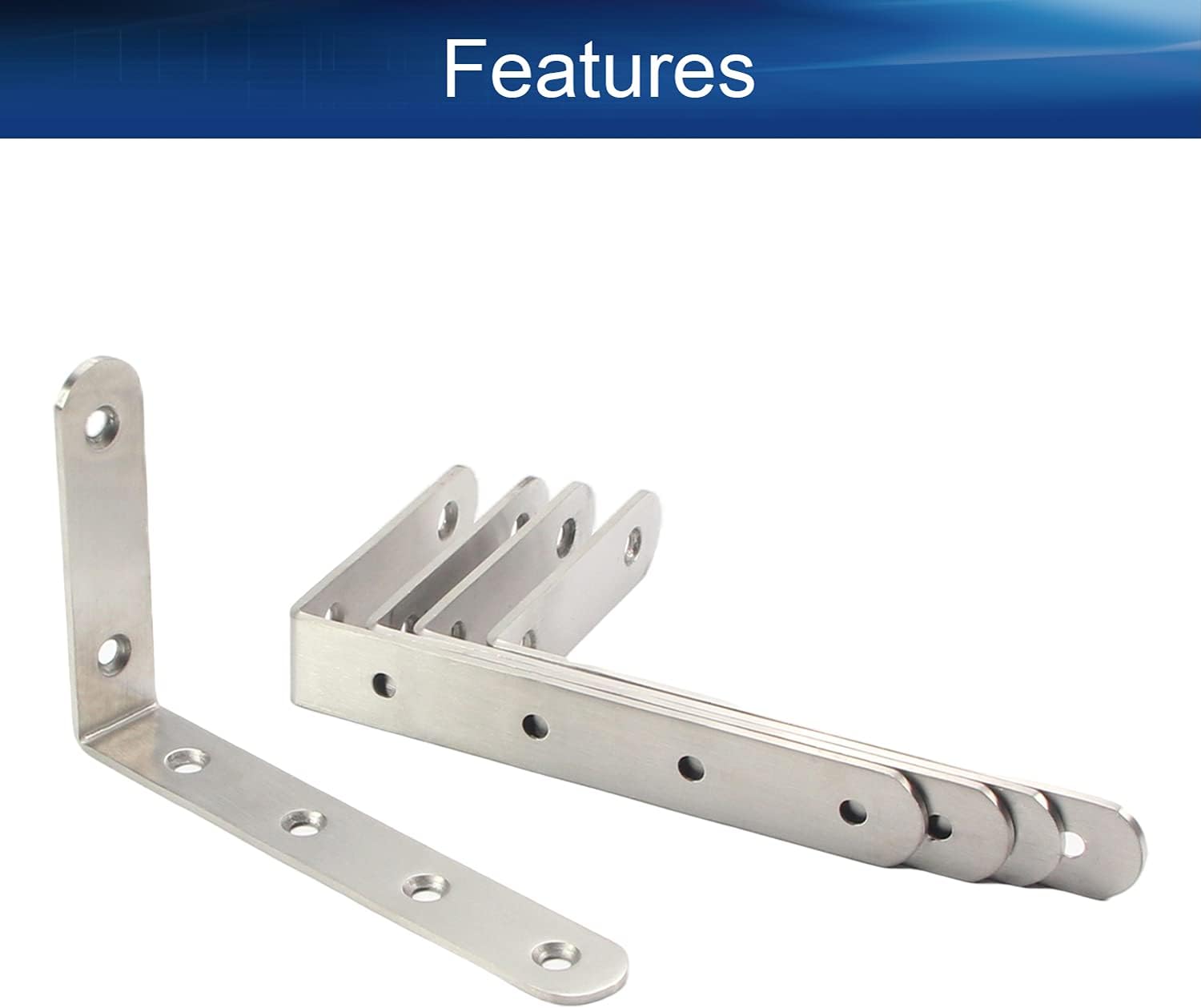 Corner Brace 4.92" x 2.95" x 0.10" (L x H x T) Stainless Steel Wire Drawing Joint L Shape Right Angle Brackets Fastener Silver Tone 5pcs
