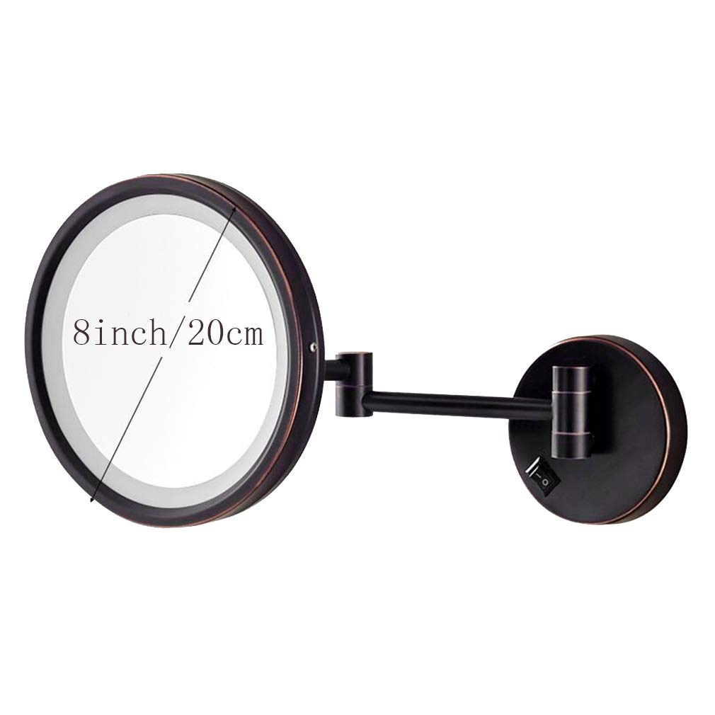 Espejo de tocador para Maquillaje, Espejo de Belleza con Aumento 3X, Espejo de baño Extensible montado en la Pared, Espejo cosmético Giratorio de 360 °, conexión Cableada, Negro (Nero)